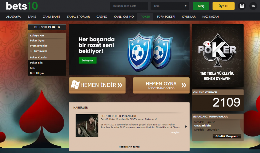 Bets10 Poker Menüsü
